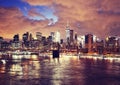 Brooklyn Bridge and the Manhattan at night, New York. Royalty Free Stock Photo