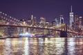 Brooklyn Bridge and Manhattan at night, New York. Royalty Free Stock Photo