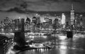 Brooklyn Bridge and Manhattan at night, New York City. Royalty Free Stock Photo