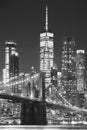 Brooklyn Bridge and Manhattan at night, New York. Royalty Free Stock Photo