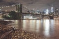 Brooklyn Bridge and Manhattan at night, New York Royalty Free Stock Photo