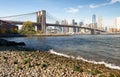 Brooklyn Bridge and Manhattan skyline as seen from Brooklyn Bridge Park, New York City - NY - USA Royalty Free Stock Photo