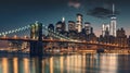 Brooklyn bridge and manhattan skyline at night - manhattan