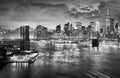 Brooklyn Bridge and Manhattan skyline at night, New York. Royalty Free Stock Photo