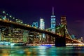 Brooklyn Bridge and Manhattan Skyline Night, New York City Royalty Free Stock Photo