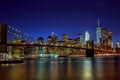 Brooklyn Bridge and Manhattan Skyline Night, New York City Royalty Free Stock Photo