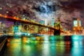 Brooklyn Bridge and Manhattan Skyline Night, New York City Royalty Free Stock Photo