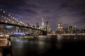 Brooklyn Bridge and Manhattan skyline at night in New York City, USA Royalty Free Stock Photo