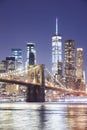 Brooklyn Bridge and Manhattan skyline at night, NY.