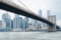 The Brooklyn Bridge and Manhattan skyline, seen from DUMBO, Brooklyn, New York City Royalty Free Stock Photo