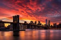 Brooklyn Bridge and Manhattan skyline at sunset, New York City, New York city sunset panorama, AI Generated Royalty Free Stock Photo