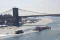Brooklyn Bridge And Manhattan Skyline In The Winter, NYC