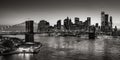 Brooklyn Bridge and Manhattan skyscrapers at twilight in Black & White. New York City