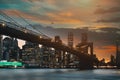 Brooklyn Bridge Manhattan sunset beautiful cityscape over East River at New York US Royalty Free Stock Photo