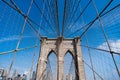 Brooklyn bridge in New York. Architecture of historic bridge in Brooklyn. Brooklyn bridge of New York city. New York