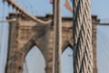 Brooklyn Bridge at New York City with American flag Royalty Free Stock Photo