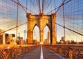 Brooklyn Bridge, New York City at dramatic sunrise, nobody Royalty Free Stock Photo