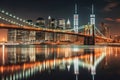 Brooklyn bridge and New York City Manhattan downtown skyline at dusk with skyscrapers illuminated over East River Royalty Free Stock Photo