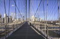 Brooklyn bridge in New York with twin towers in background Royalty Free Stock Photo