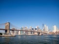 New York, USA : [ Brooklyn bridge architecture with panoramic view of New York City and lower Manhattan, One World Trade Center ] Royalty Free Stock Photo