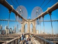 New York, USA : [ Brooklyn bridge architecture with panoramic view of New York City and lower Manhattan, One World Trade Center ] Royalty Free Stock Photo