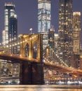 Brooklyn Bridge at night  color toned picture  New York City  USA Royalty Free Stock Photo