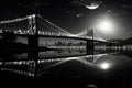 Brooklyn Bridge at night in lights. Black and white landscape of New York. Generative AI