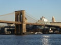 The Brooklyn Bridge over the East River between the boroughs of Manhattan and Brooklyn.