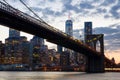 Brooklyn Bridge over East River at night Royalty Free Stock Photo