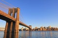 Brooklyn Bridge over East River with view of New York City Lower Manhattan, USA Royalty Free Stock Photo