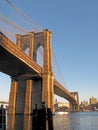 Brooklyn Bridge over East River with view of New York City Lower Manhattan, USA Royalty Free Stock Photo