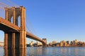 Brooklyn Bridge over East River with view of New York City Lower Manhattan, USA Royalty Free Stock Photo