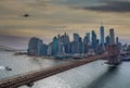 Brooklyn Bridge panorama at sunset New York City Manhattan after sunset beautiful cityscape Royalty Free Stock Photo