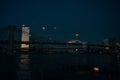 Brooklyn Bridge and panoramic night view of downtown Manhattan after sunset in New York City, USA Royalty Free Stock Photo