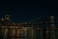 Brooklyn Bridge and panoramic night view of downtown Manhattan after sunset in New York City, USA Royalty Free Stock Photo