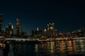 Brooklyn Bridge and panoramic night view of downtown Manhattan after sunset in New York City, USA Royalty Free Stock Photo