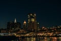 Brooklyn Bridge and panoramic night view of downtown Manhattan after sunset in New York City, USA Royalty Free Stock Photo