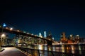 Night View of the Brooklyn Bridge and Manhattan Skyline from Brooklyn Bridge Park - New York City Royalty Free Stock Photo