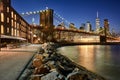 Brooklyn Bridge Park riverfront and Lower Manhattan at twilight. Brooklyn, Manhattan, New York City Royalty Free Stock Photo