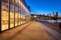 Brooklyn Bridge Park at twilight with view on the skyscrapers of Lower Manhattan, the Brooklyn Bridge. New York City Royalty Free Stock Photo