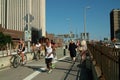Brooklyn Bridge Pedestrians Cyclists New York USA