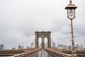 Brooklyn bridge rainy day. Close Up view of Brooklyn bridge in New York City. Royalty Free Stock Photo