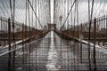 Brooklyn bridge rainy day. Close Up view of Brooklyn bridge in New York City. Royalty Free Stock Photo