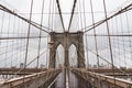 Brooklyn bridge rainy day. Close Up view of Brooklyn bridge in New York City. Royalty Free Stock Photo