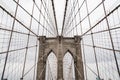 Brooklyn bridge rainy day. Close Up view of Brooklyn bridge in New York City. Royalty Free Stock Photo