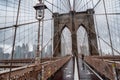 Brooklyn Bridge at rainy day in New York. USA