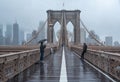 Brooklyn Bridge at rainy day in New York. USA