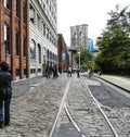 Brooklyn Bridge seen from Broooklyn side of river Royalty Free Stock Photo