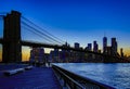 Brooklyn Bridge, seen from Dumbo Park after sunset, during the  Blue Hour Royalty Free Stock Photo