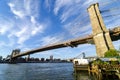 Brooklyn Bridge spanning across the East River from Lower Manhattan to the Borough of Brooklyn. Royalty Free Stock Photo